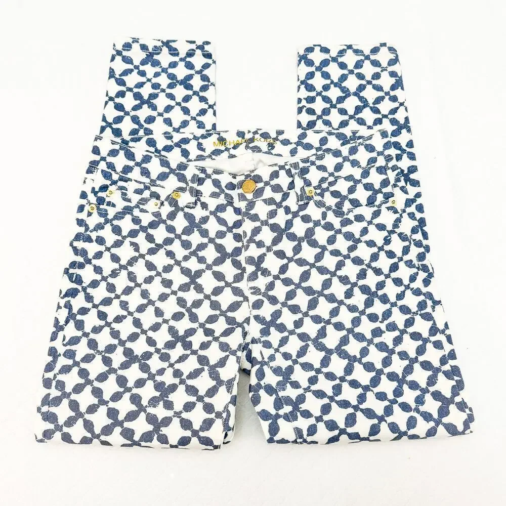 Michael Kors Skinny Jeans Cropped Blue Batik Pattened Denim Size 2